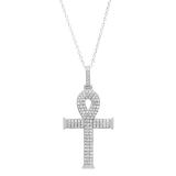 1.10 Carat (ctw) 14K White Gold Round Diamond Ankh Cross Pendant 1 CT (Silver Chain Included)