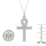 1.10 Carat (ctw) 14K White Gold Round Diamond Ankh Cross Pendant 1 CT (Silver Chain Included)