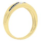 0.20 Carat (ctw) 10K Yellow Gold Round Blue & White Diamond Men's Anniversary Wedding Band 1/5 CT