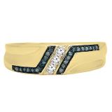 0.20 Carat (ctw) 10K Yellow Gold Round Blue & White Diamond Men's Anniversary Wedding Band 1/5 CT