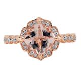 14K Rose Gold 7.5 MM Cushion Morganite & Round White Diamond Ladies Vintage Style Engagement Ring
