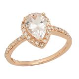 14K Rose Gold 9X6 MM Pear Morganite & Round White Diamond Ladies Halo Engagement Ring
