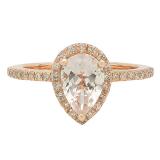 14K Rose Gold 9X6 MM Pear Morganite & Round White Diamond Ladies Halo Engagement Ring