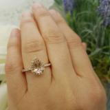 14K Rose Gold 9X6 MM Pear Morganite & Round White Diamond Ladies Halo Engagement Ring