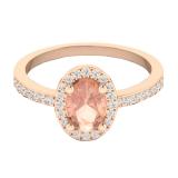 14K Rose Gold 7X5 MM Oval Morganite & Round White Diamond Ladies Bridal Halo Engagement Ring