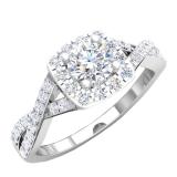 1.55 Carat (ctw) 10K White Gold Round Cut Cubic Zirconia CZ Bridal Halo Engagement Ring 1/2 CT
