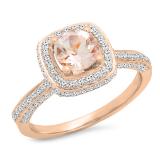 10K Rose Gold 6 MM Round Morganite & White Diamond Ladies Bridal Halo Engagement Ring