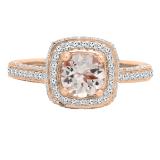10K Rose Gold 6 MM Round Morganite & White Diamond Ladies Bridal Halo Engagement Ring