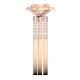 18K Rose Gold 7X5 MM Oval Morganite & Round Diamond Ladies Engagement Ring With Double Band Set