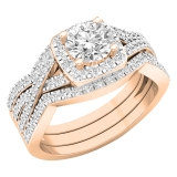 2.05 Carat (ctw) 10K Rose Gold Round Cubic Zirconia Engagement Ring With Double Band Set 2 CT