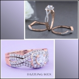 2.05 Carat (ctw) 10K Rose Gold Round Cubic Zirconia Engagement Ring With Double Band Set 2 CT