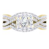 2.05 Carat (ctw) 14K Yellow Gold Round Cubic Zirconia Engagement Ring With Double Band Set 2 CT