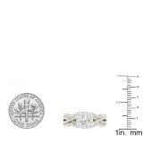 2.05 Carat (ctw) 14K Yellow Gold Round Cubic Zirconia Engagement Ring With Double Band Set 2 CT