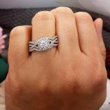 2.05 Carat (ctw) 14K Yellow Gold Round Cubic Zirconia Engagement Ring With Double Band Set 2 CT
