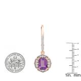 10K Rose Gold 7X5 MM Each Emerald Amethyst & Round White Diamond Ladies Dangling Drop Earrings