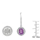 18K White Gold 7X5 MM Each Emerald Amethyst & Round White Diamond Ladies Dangling Drop Earrings