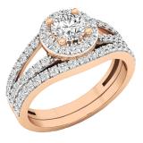 1.10 Carat (ctw) 18K Rose Gold Round Diamond Split Shank Halo Bridal Engagement Ring Set 1 CT