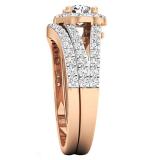 1.10 Carat (ctw) 18K Rose Gold Round Diamond Split Shank Halo Bridal Engagement Ring Set 1 CT