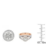 1.10 Carat (ctw) 18K Rose Gold Round Diamond Split Shank Halo Bridal Engagement Ring Set 1 CT