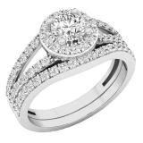 1.10 Carat (ctw) 18K White Gold Round Diamond Split Shank Halo Bridal Engagement Ring Set 1 CT