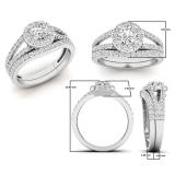 1.10 Carat (ctw) 18K White Gold Round Diamond Split Shank Halo Bridal Engagement Ring Set 1 CT