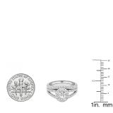 1.10 Carat (ctw) 18K White Gold Round Diamond Split Shank Halo Bridal Engagement Ring Set 1 CT