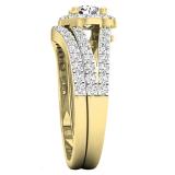 1.10 Carat (ctw) 18K Yellow Gold Round Diamond Split Shank Halo Bridal Engagement Ring Set 1 CT