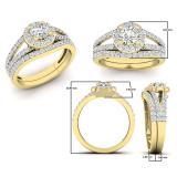 1.10 Carat (ctw) 18K Yellow Gold Round Diamond Split Shank Halo Bridal Engagement Ring Set 1 CT