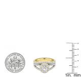 1.10 Carat (ctw) 18K Yellow Gold Round Diamond Split Shank Halo Bridal Engagement Ring Set 1 CT