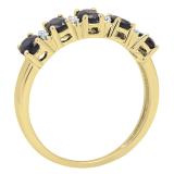 14K Yellow Gold Oval Blue Sapphire & White Diamond 5 Stone Bridal Engagement Ring