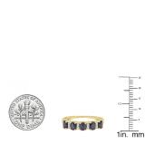 14K Yellow Gold Oval Blue Sapphire & White Diamond 5 Stone Bridal Engagement Ring
