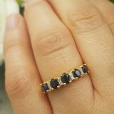 14K Yellow Gold Oval Blue Sapphire & White Diamond 5 Stone Bridal Engagement Ring