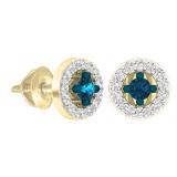 0.25 Carat (ctw) 18K Yellow Gold Round Blue & White Diamond Ladies Halo Stud Earrings 1/4 CT