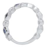 10K White Gold Round Blue Sapphire & White Diamond Ladies Vintage Style Stackable Wedding Band Ring