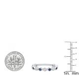 10K White Gold Round Blue Sapphire & White Diamond Ladies Vintage Style Stackable Wedding Band Ring