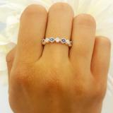 10K White Gold Round Blue Sapphire & White Diamond Ladies Vintage Style Stackable Wedding Band Ring