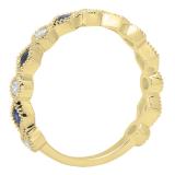 10K Yellow Gold Round Blue Sapphire & White Diamond Ladies Vintage Style Stackable Wedding Band Ring
