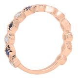 18K Rose Gold Round Blue Sapphire & White Diamond Ladies Vintage Style Stackable Wedding Band Ring