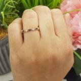18K Rose Gold Round Blue Sapphire & White Diamond Ladies Vintage Style Stackable Wedding Band Ring