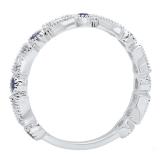 10K White Gold Round Blue Sapphire & White Diamond Ladies Vintage Style Stackable Wedding Band Ring