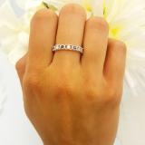 10K White Gold Round Blue Sapphire & White Diamond Ladies Vintage Style Stackable Wedding Band Ring