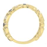 10K Yellow Gold Round Blue Sapphire & White Diamond Ladies Vintage Style Stackable Wedding Band Ring