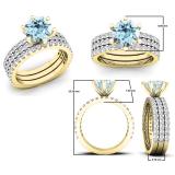 10K Yellow Gold 7 MM Round Aquamarine & Diamond Bridal Engagement Ring With Double Band Set