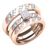0.08 Carat (ctw) 10K Rose Gold Round Diamond Ladies & Mens Engagement Ring Trio Set Band