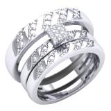0.08 Carat (ctw) 10K White Gold Round Diamond Ladies & Mens Engagement Ring Trio Set Band