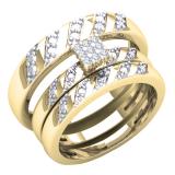 0.08 Carat (ctw) 10K Yellow Gold Round Diamond Ladies & Mens Engagement Ring Trio Set Band