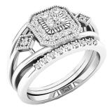 0.35 Carat (ctw) 10K White Gold Round White Diamond Bridal Halo Engagement Ring Set