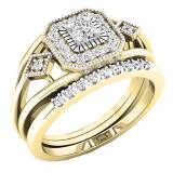 0.35 Carat (ctw) 10K Yellow Gold Round White Diamond Bridal Halo Engagement Ring Set