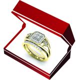 0.35 Carat (ctw) 10K Yellow Gold Round White Diamond Bridal Halo Engagement Ring Set