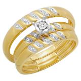 0.09 Carat (ctw) Round White Diamond Men & Women's Engagement Ring Trio Set 10K Yellow Gold